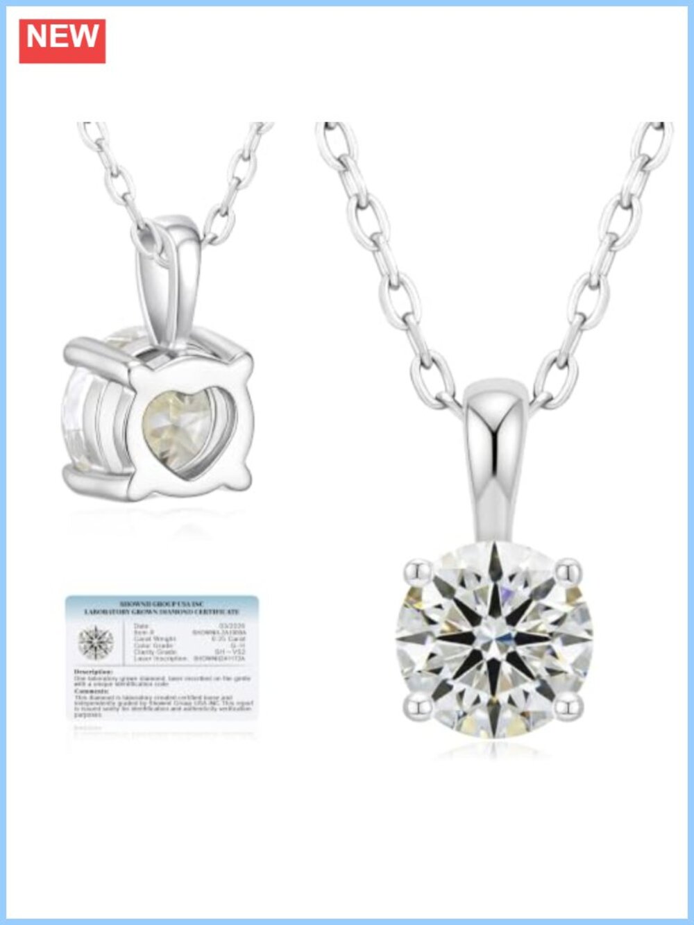 14k Gold Plated S925 Silver Lab Grown Diamond Solitaire Pendant Necklace